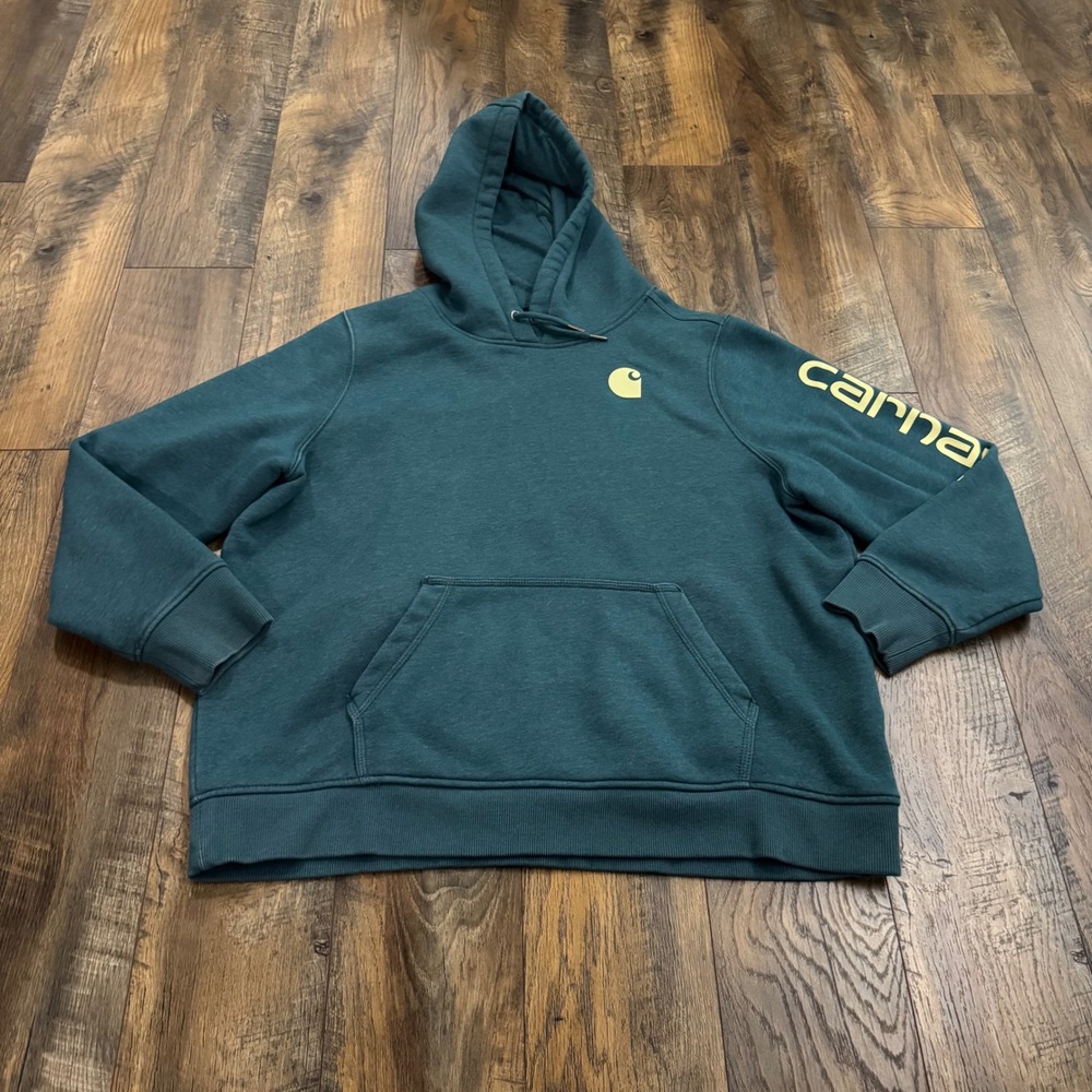 Carhartt Relaxed Fit Graphic Logo Sleeve Hoodie Green XXL Pullover Sweatshirt